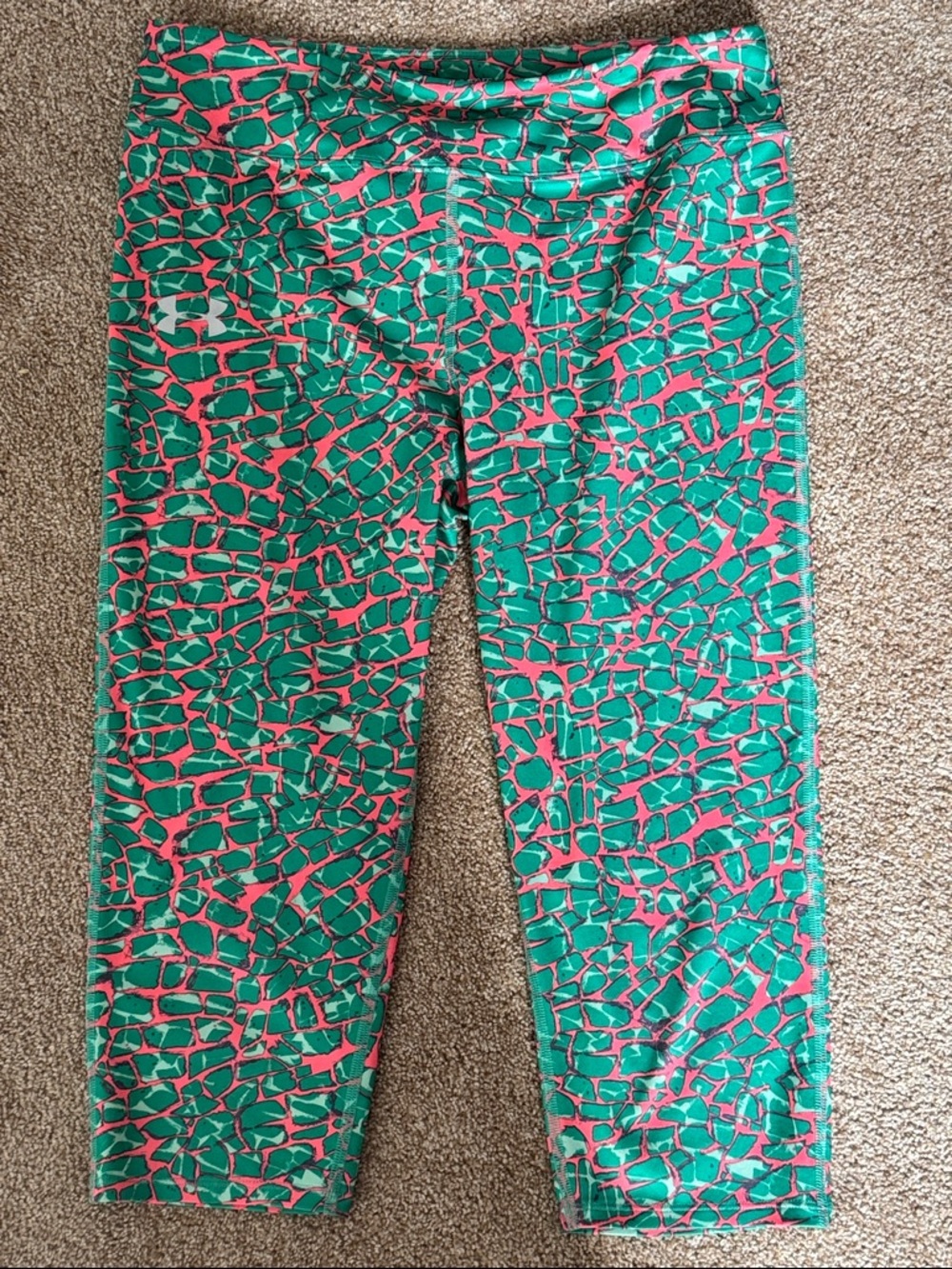 Under Armour Green and Pink Abstract Print Girls' Cropped Leggings